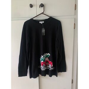 Kim Rogers Christmas Sweater Red Truck with Tree Holiday Black Size M‎